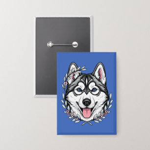 Siberian Husky Dog And Mountain Laurel Blossom