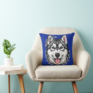 Siberian Husky Dog And Mountain Laurel Blossom Cushion