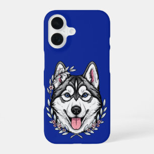 Siberian Husky Dog And Mountain Laurel Blossom iPhone 16 Case