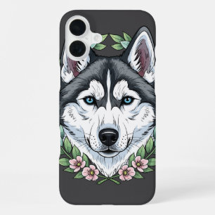 Siberian Husky Dog And Mountain Laurel Flowers  iPhone 16 Plus Case