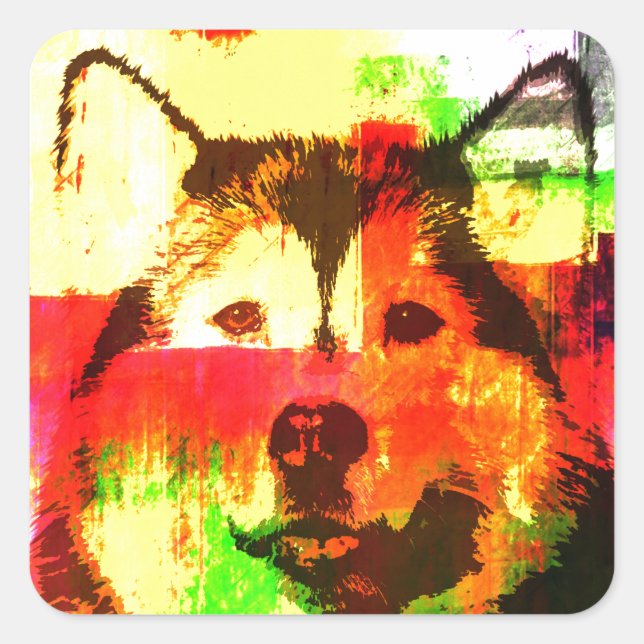 Siberian Husky Dog Art Square Sticker (Front)