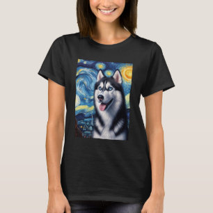 Siberian Husky Dog Art Van Gogh Starry Night Siber T-Shirt