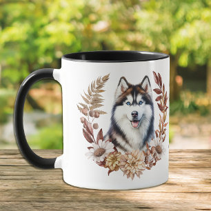 Siberian Husky Dog Autumn Wreath Mug