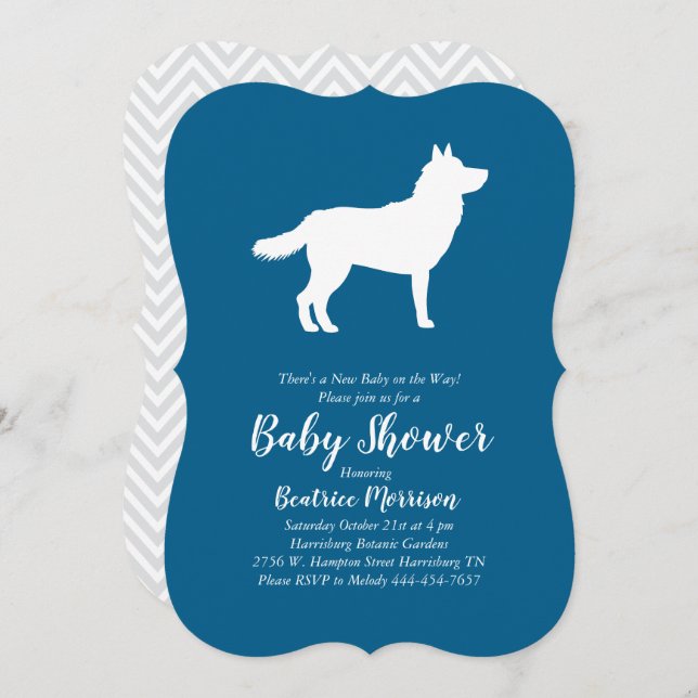 Siberian Husky Dog Baby Shower Blue Boy Invitation (Front/Back)