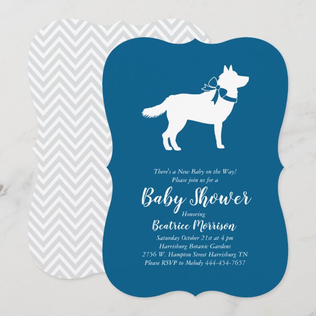 Siberian Husky Dog Baby Shower Blue Boy Invitation (Front/Back)