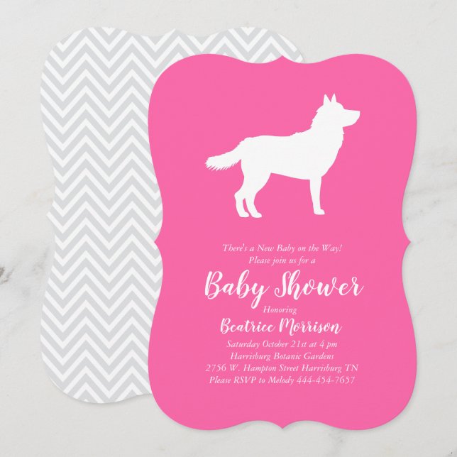 Siberian Husky Dog Baby Shower Girl Pink Invitation (Front/Back)