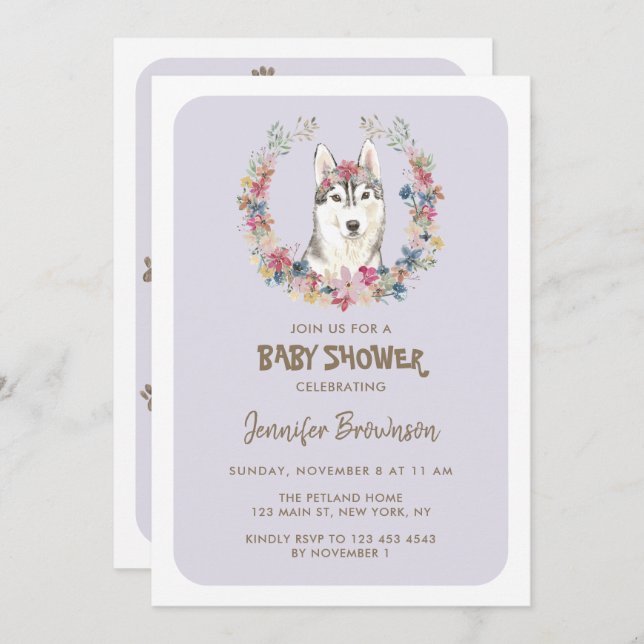 Siberian Husky Dog Baby Shower Invitation (Front/Back)