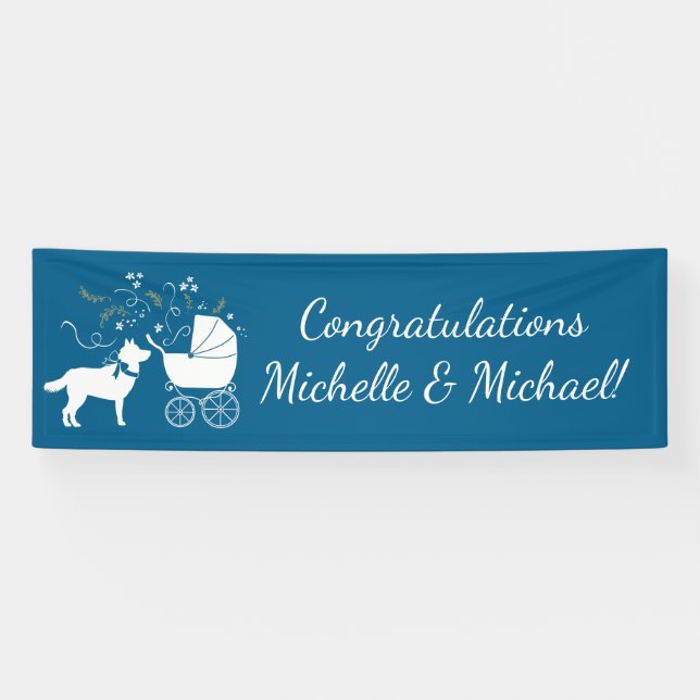 Siberian Husky Dog Baby Shower Puppy Blue Boy Banner (Horizontal)