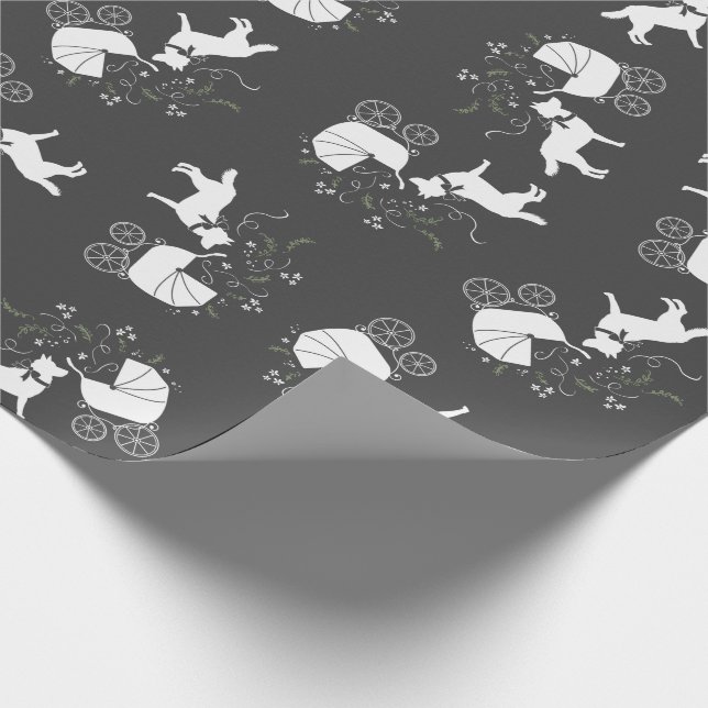 Siberian Husky Dog Baby Shower Puppy Grey Wrapping Paper (Corner)