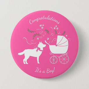 Siberian Husky Dog Baby Shower Puppy Pink Girl 7.5 Cm Round Badge