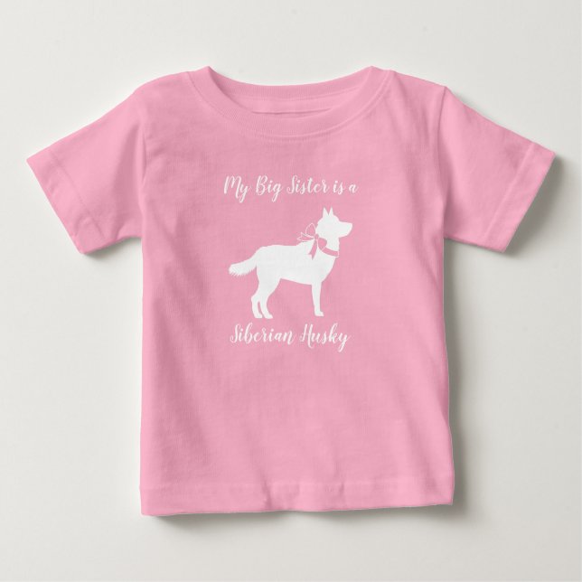 Siberian Husky Dog Baby Shower Puppy Pink Girl Baby T-Shirt (Front)