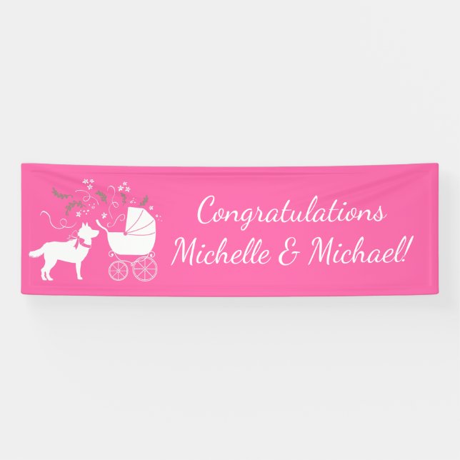 Siberian Husky Dog Baby Shower Puppy Pink Girl Banner (Horizontal)