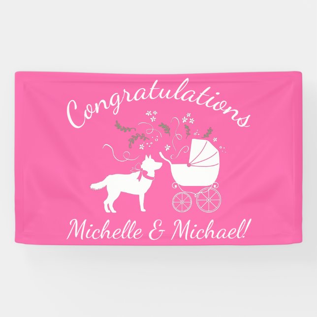 Siberian Husky Dog Baby Shower Puppy Pink Girl Banner (Horizontal)