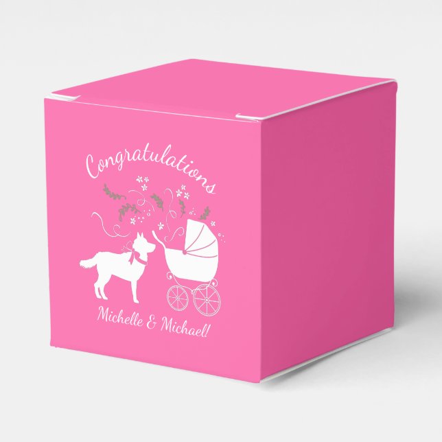 Siberian Husky Dog Baby Shower Puppy Pink Girl Favour Box (Front Side)