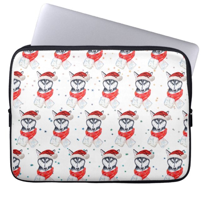 Siberian Husky Dog Breed Christmas Stars Laptop Sleeve (Front)