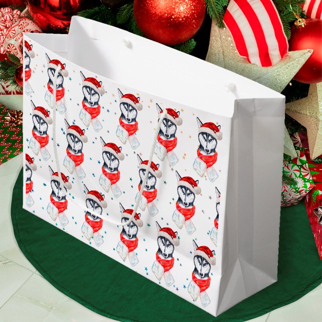 Siberian Husky Dog Breed Christmas Stars Large Gift Bag (Creator Uploaded)