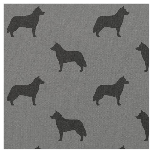 Siberian Husky Dog Breed Silhouettes Patterned Fabric (Close Up)