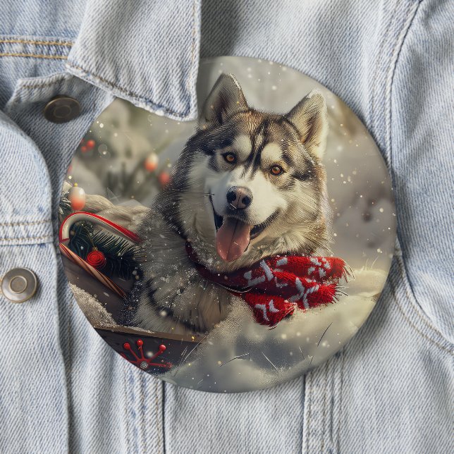 Siberian Husky Dog Christmas Festive 6 Cm Round Badge (In Situ)
