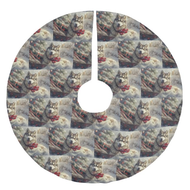 Siberian Husky Dog Christmas Festive Brushed Polyester Tree Skirt (Front)