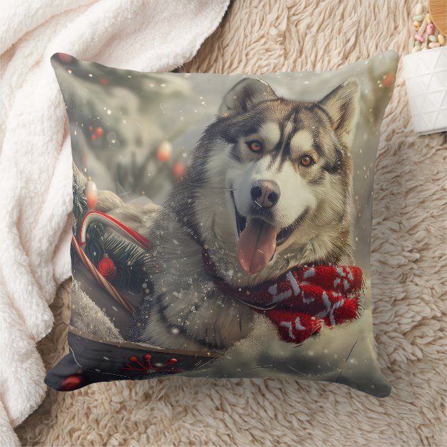 Siberian Husky Dog Christmas Festive Cushion (Blanket)
