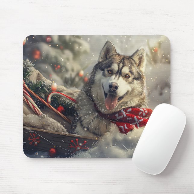 Siberian Husky Dog Christmas Festive Mouse Pad (With Mouse)