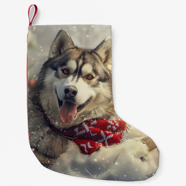 Siberian Husky Dog Christmas Festive Small Christmas Stocking (Front)