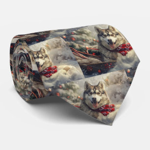 Siberian Husky Dog Christmas Festive Tie