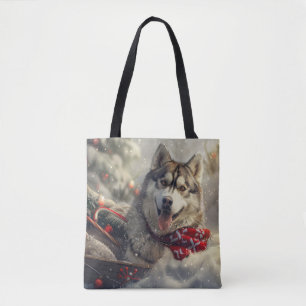 Siberian Husky Dog Christmas Festive Tote Bag