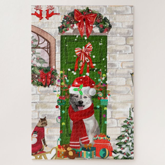 Siberian Husky Dog Christmas  Jigsaw Puzzle (Vertical)