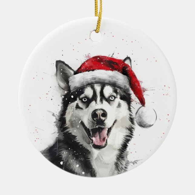 Siberian Husky Dog Christmas Personalized Ceramic Ornament (Front)