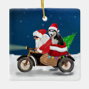 Siberian Husky Dog Christmas Santa Claus   Ceramic Ornament