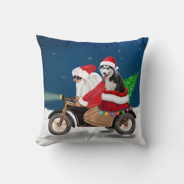 Siberian Husky Dog Christmas Santa Claus  Cushion (Front)