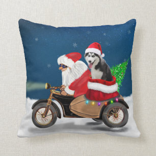 Siberian Husky Dog Christmas Santa Claus  Cushion