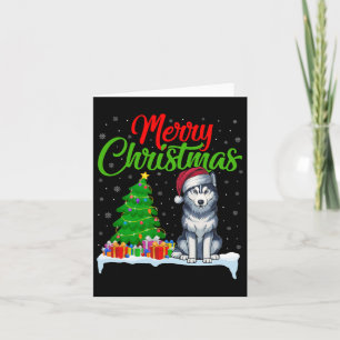 Siberian Husky Dog Christmas Tree Light Funny Xmas Card