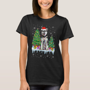 Siberian Husky Dog Christmas Tree Xmas Lights Pupp T-Shirt