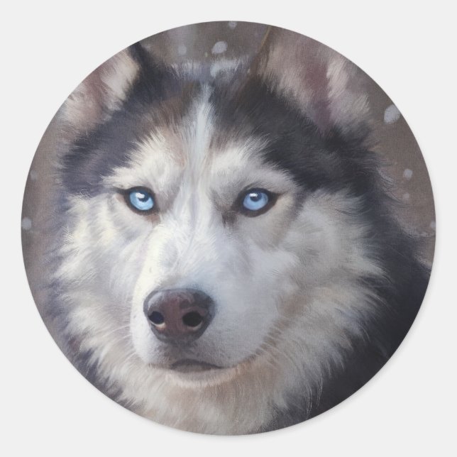 Siberian Husky Dog Classic Round Sticker (Front)