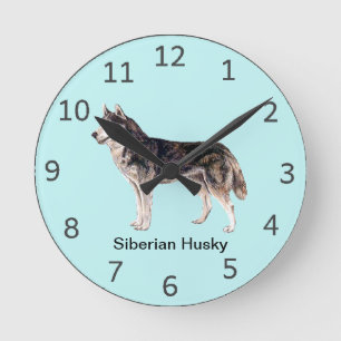 Siberian Husky Dog Clock