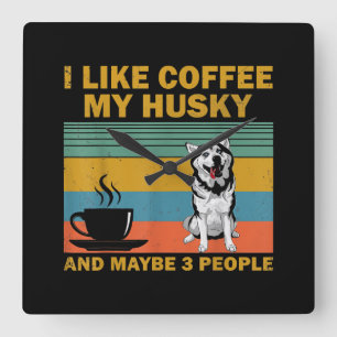 Siberian Husky Dog   Coffee Lovers Quote Gift Square Wall Clock