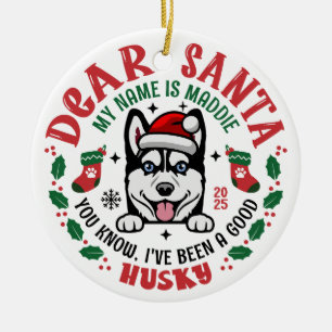 Siberian Husky Dog Custom Name Christmas Round Ceramic Ornament