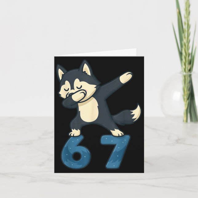 Siberian Husky Dog Dabbing 67 Meme Six Seven Funny Card (Front)