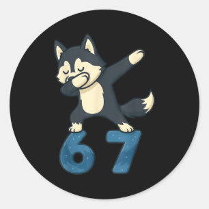 Siberian Husky Dog Dabbing 67 Meme Six Seven Funny Classic Round Sticker