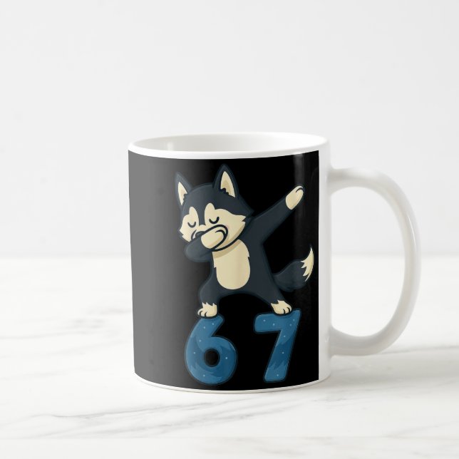Siberian Husky Dog Dabbing 67 Meme Six Seven Funny Coffee Mug (Right)
