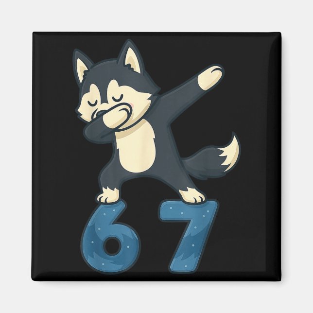 Siberian Husky Dog Dabbing 67 Meme Six Seven Funny Magnet (Front)
