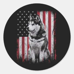 Siberian Husky Dog Dad Mum America 4th of July Classic Round Sticker