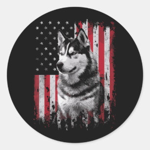 Siberian Husky Dog Dad Mum America 4th of July Classic Round Sticker