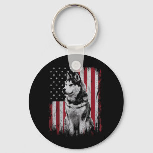 Siberian Husky Dog Dad Mum America 4th of July Key Ring