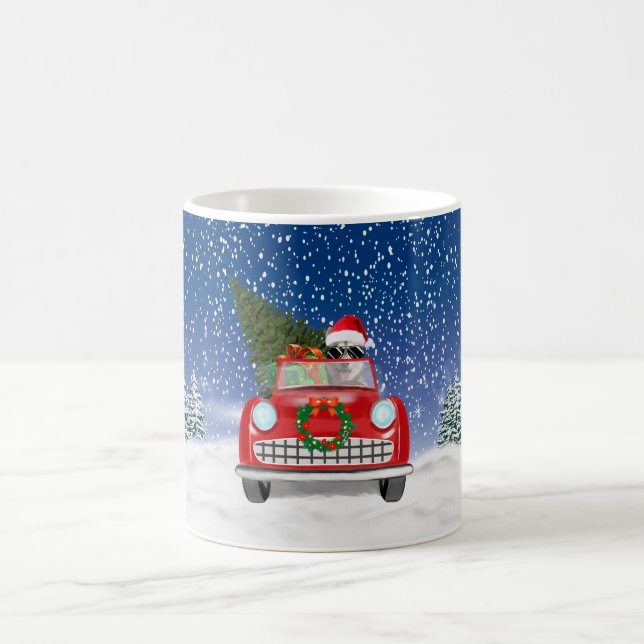 Siberian Husky Dog Driving Car In Snow Christmas  Coffee Mug (Center)