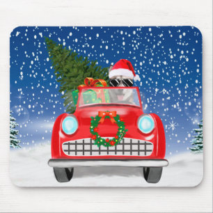 Siberian Husky Dog Driving Car In Snow Christmas  Mouse Pad