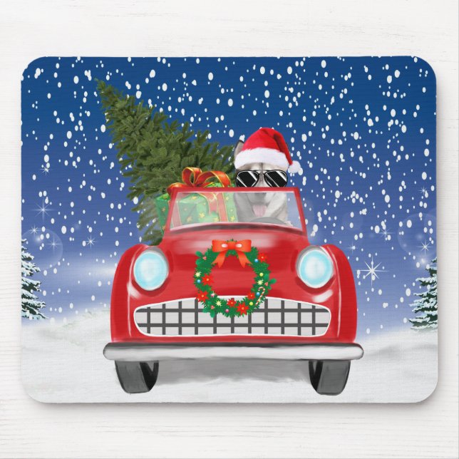 Siberian Husky Dog Driving Car In Snow Christmas  Mouse Pad (Front)