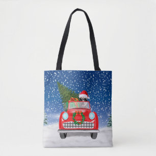 Siberian Husky Dog Driving Car In Snow Christmas Tote Bag